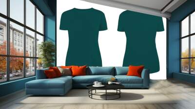 Women'sdarkslategray blank T-shirt template,from two sides, natural shape on invisible mannequin, for your design mockup for print, isolated on white background... Wall mural