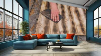 sandpaper wood processing process/male hands sandpaper processing wood Wall mural