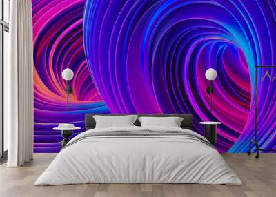 Abstract fluid background. Trendy liquid shapes. Dynamic composition with glowing lines. Ultraviolet vibrant colors. Festive wrapping foil. 3D rendering. Wall mural