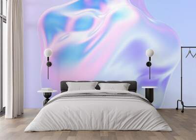 Holographic liquid metal 3D shape. dynamic fluid bubbles covered by holographic foil. Trendy design element. 3d rendering. Wall mural