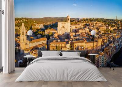 Aerial view of Girona, a city in Spain’s northeastern Catalonia region Wall mural