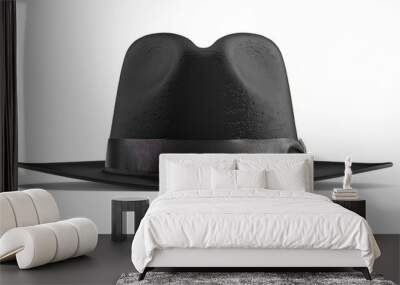 Classic black fedora hat on white background, 4K hyperrealistic photo Wall mural