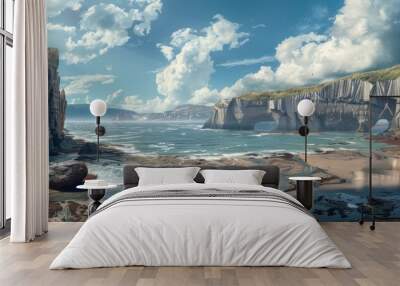 Coastal landscape with cliffs, 4K hyperrealistic photo Wall mural