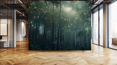 Constellation map over mystical forest, 4K hyperrealistic photo Wall mural