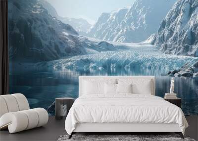 Glacier melting into milky glacial lake, 4K hyperrealistic photo Wall mural