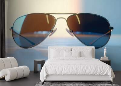 Pair of stylish aviator sunglasses on white background, 4K hyperrealistic photo Wall mural