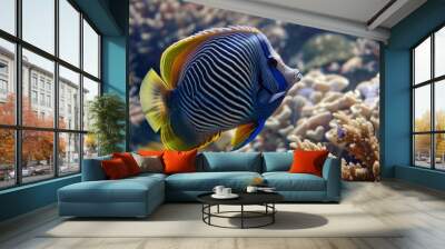 Striking emperor angelfish among coral, 4K hyperrealistic photo Wall mural