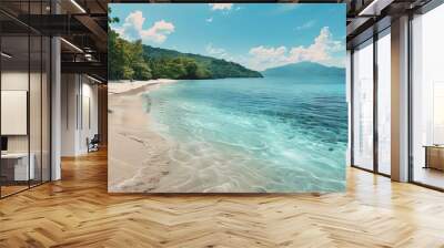 Tropical beach with clear water and white sand, 4K hyperrealistic photo Wall mural