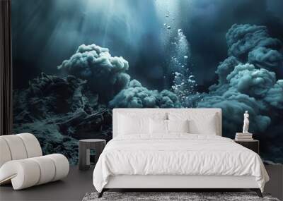 Underwater volcanic vent releasing bubbles, 4K hyperrealistic photo Wall mural