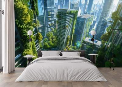 Urban environment with smart grids and vertical green spaces, 4K hyperrealistic photo Wall mural