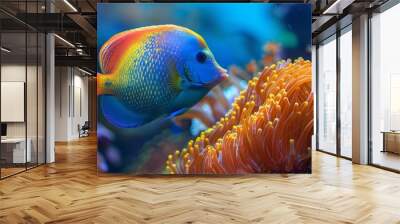 Vibrant angelfish exploring colorful coral, 4K hyperrealistic photo Wall mural