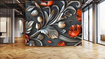 Whimsical floral motifs in Art Nouveau style, 4K hyperrealistic photo Wall mural