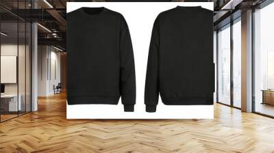 Black sweater template. Sweatshirt long sleeve with clipping path, hoody for design mockup for print, isolated on white background. Wall mural