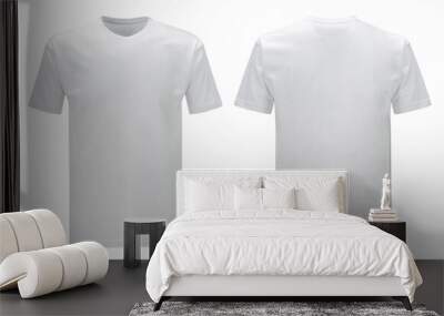 Front back and side views of white t shirt on isolated on white background slim fit style Wall mural