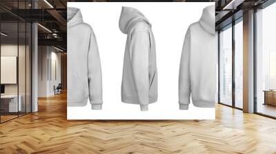 Grey hoodie template. Hoodie sweatshirt long sleeve with clipping path, hoody for design mockup for print, isolated on white background. Wall mural