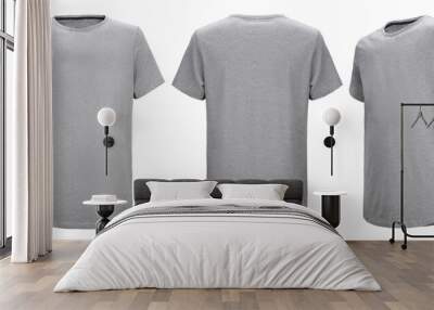 shirt design and people concept - close up of blank grey t-shirt front and rear isolated. mock up te Wall mural