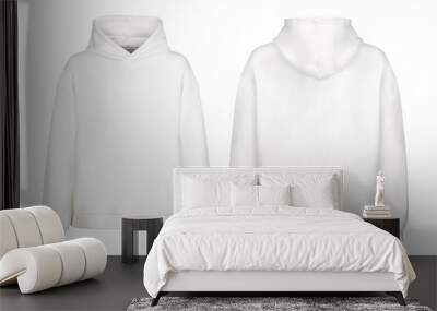 White hoodie template. Hoodie sweatshirt long sleeve with clipping path, hoody for design mockup for print, isolated on white background. Wall mural