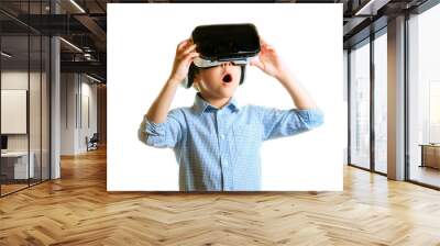 Children experiencing virtual reality isolated on white background. Surprised little boy looking in VR glasses. Wall mural