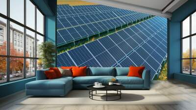 Field of solar panels generating sustainable energy under sun Wall mural