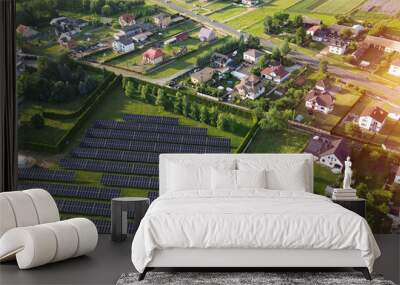 Sustainable Residential Area with Solar Panels Plant Aerial View Wall mural