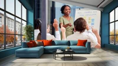 Plans are of little importance, but planning is essential. Shot of a young woman giving a presentation in a modern office. Wall mural