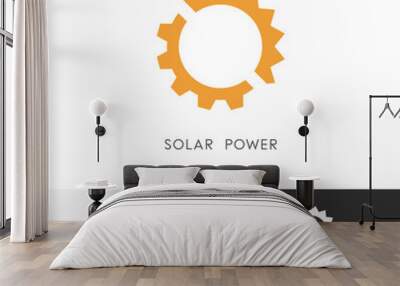 Solar power logo - sun and gear wheel or pinion symbol. Alternative energy source, industry and ecology vector icon. Wall mural