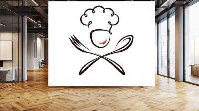 abstract chef man design with spoon and fork isolated on white background Wall mural