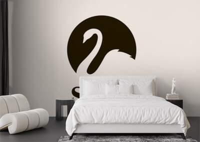 abstract emblem with swan in black circle Wall mural