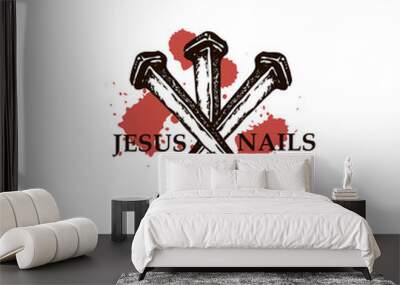 black icon of jesus nails isolated on white background  Wall mural