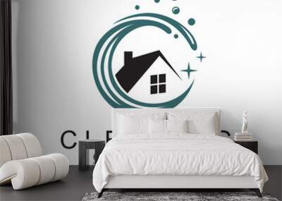 cleaning service design with house and water splash isolated on white background Wall mural