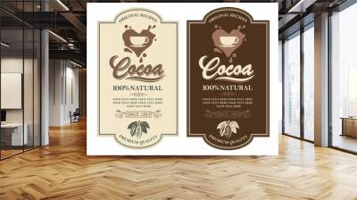 collection of labels with cocoa beans, branch and leaves Wall mural