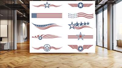 collection of usa star flag labels on white background Wall mural