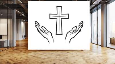 cross and hands symbol isolated on white background Wall mural