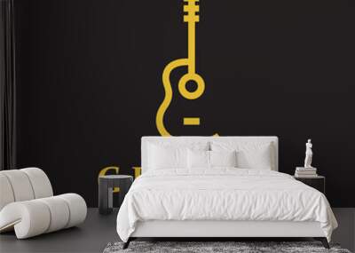 emblem of gold guitar isolated on black background Wall mural