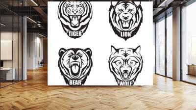 heads of bear, wolf, tiger and lion Wall mural