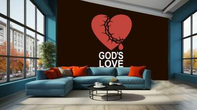 heart and crown of thorns icon isolated on black background Wall mural