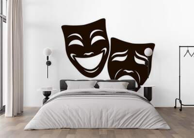 illustration of comedy and tragedy theatrical masks isolated on white background Wall mural