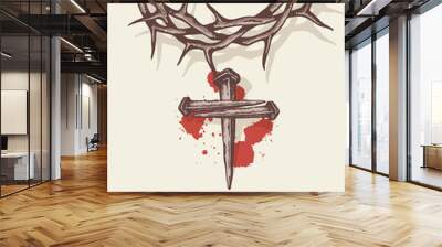 illustration of jesus nails with thorn crown and blood Wall mural