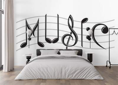 image of word music as notes Wall mural