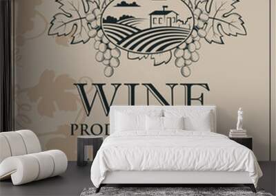 vintage label for wine bottles with grapes Wall mural