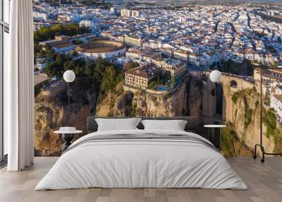 Aerial view of the New Bridge and the city of Ronda. Spain Wall mural