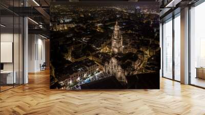 Aerial view of the night city of Murcia. Spain Wall mural