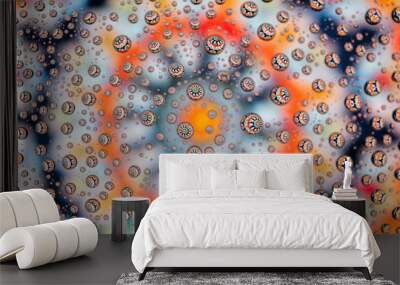 multi-colored mandala through drops of water on glass Wall mural