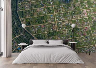 Village with a bird's eye view. Gardening. Wall mural