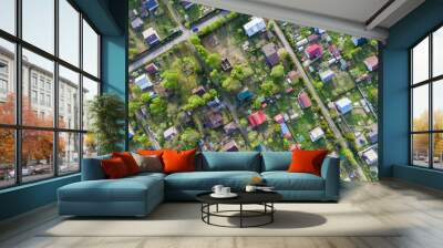 Village with a bird's eye view. Gardening. Wall mural