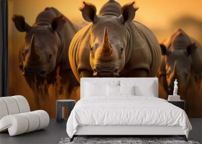 a group of white rhinos in the wild Wall mural