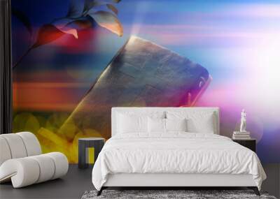 Abstract background religious concept. Book with the symbol of the cross. Bible study. Wall mural