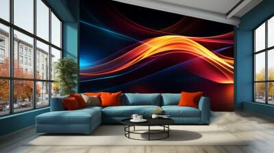 Abstract shiny color wave light effect illustration. Magic luminous glow design element on dark background, abstract neon motion glowing wavy lines Wall mural