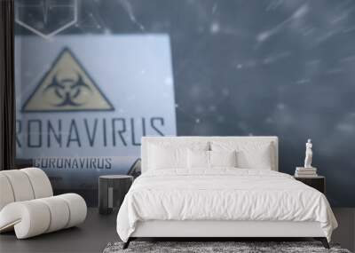 Background tubes with tests for coronavirus. Laboratory studies of viral diseases. Blood sample for testing the dangerous virus coronavirus in the body. Wall mural