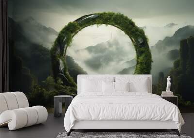 Beautiful round nature green lash arch in mountain forest park, concept mother nature path Wall mural